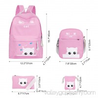 Vbiger Chic Canvas Backpack Set 4-in-1 Shoulder Bags Casual Student Daypack for Teenage Girls, Cute Cat Pattern, Pink   